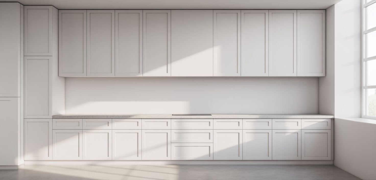 Minimalistiskt shakerkök med ljusinsläpp och rena linjer.