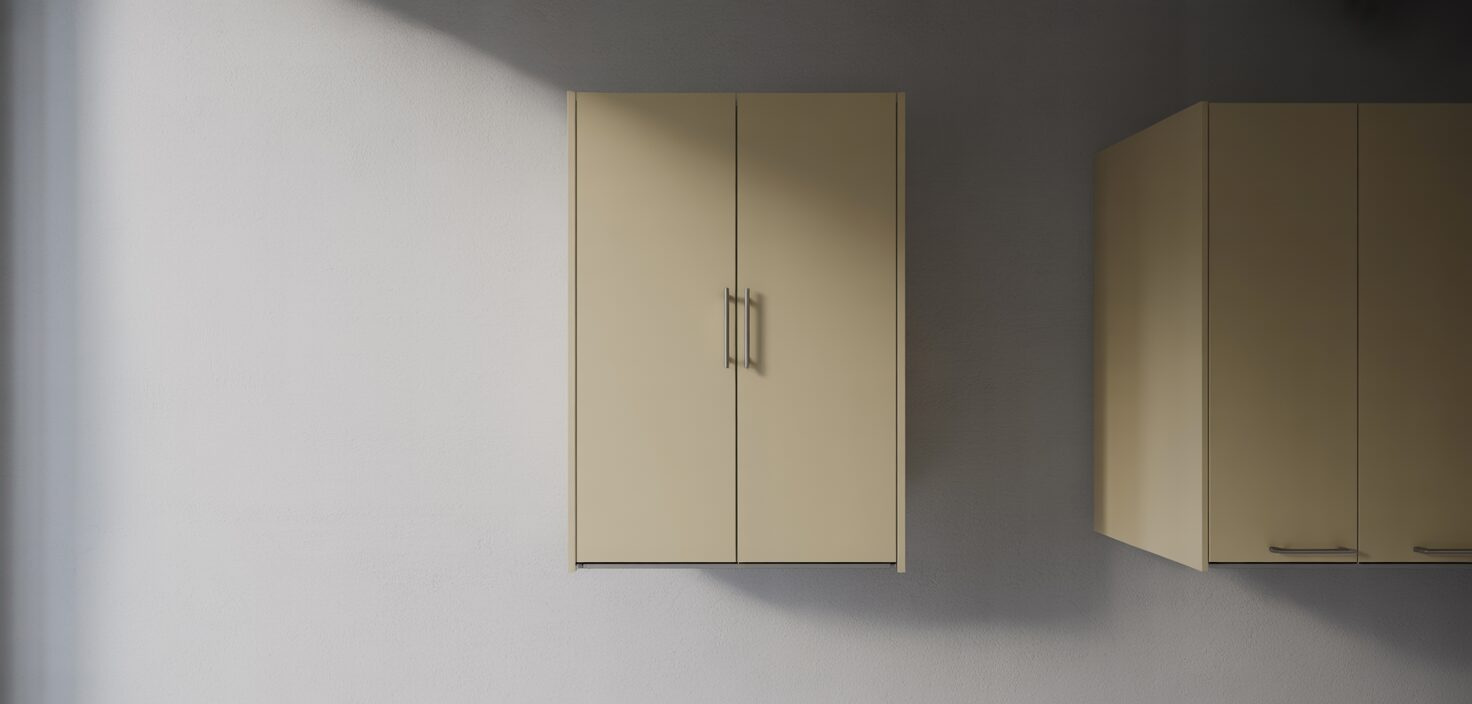 En närbild av en vit kökslucka med minimalistiskt handtag, för att illustrera köksdesign.